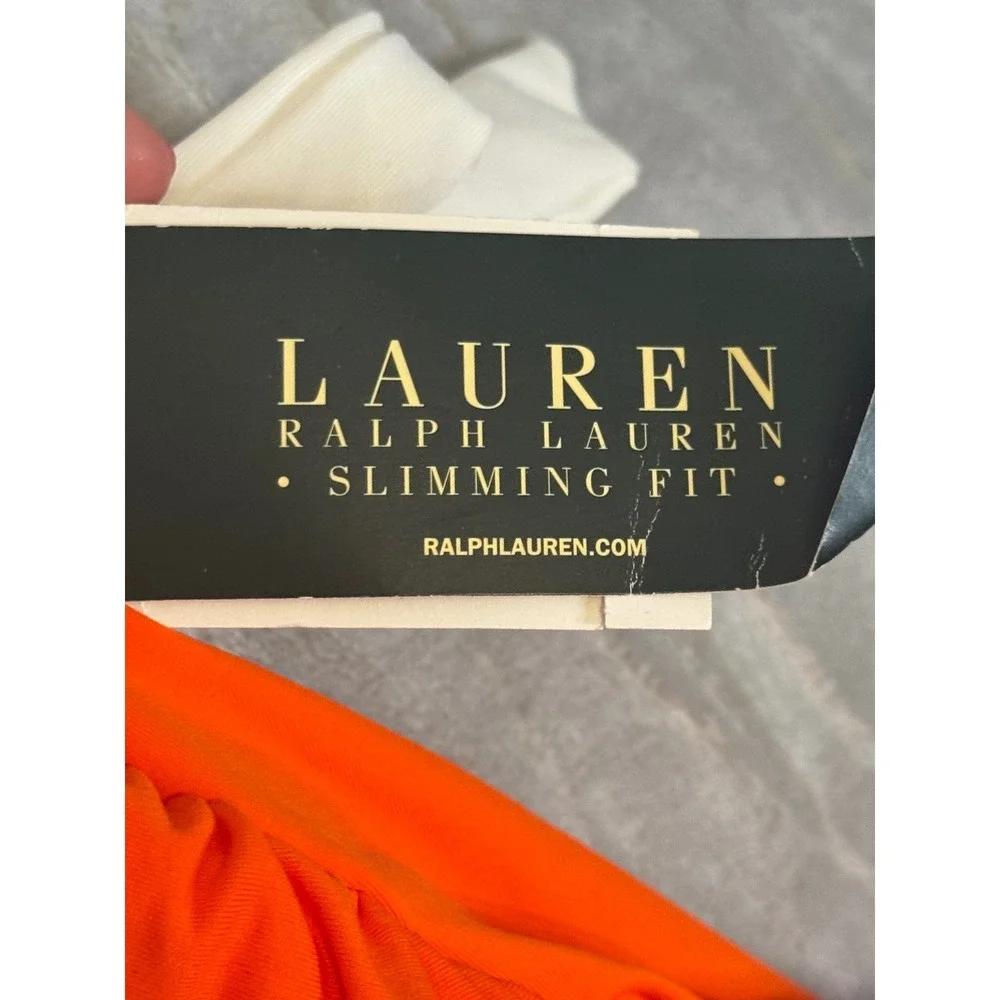 NWT Lauren Ralph Lauren Slimming Fit Halter One Piece Swimsuit Orange White 8 - Picture 4 of 9